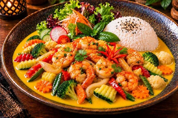 MK2 E: MANGO  CURRY GROßE GARNELEN ( TÔM BUỔI TRƯA )