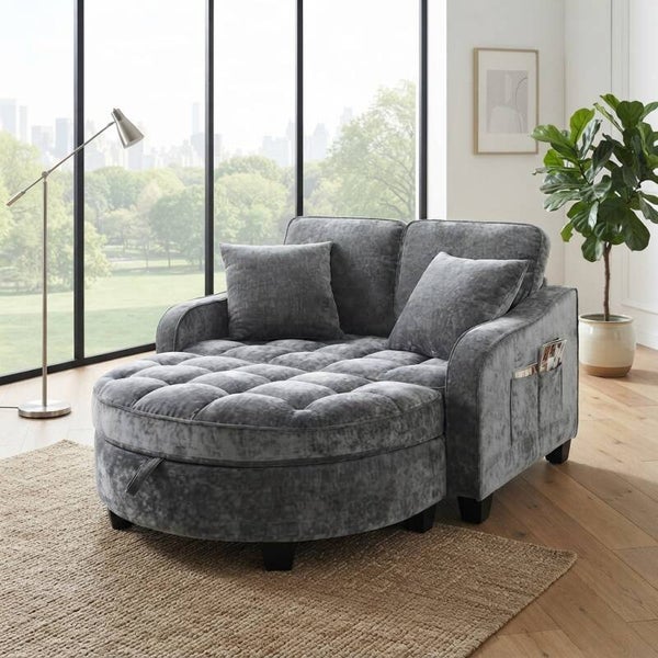 Canapé-lit convertible multifonctionnel 2 en 1 avec ottoman de rangement en tissu respirant et doux pour la peau et  bois d'eucalyptus écologique