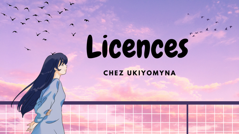 Personnage de manga féminin - regardant au loin - écrit au milieu en noir licences chez UKIYOMYNA 
