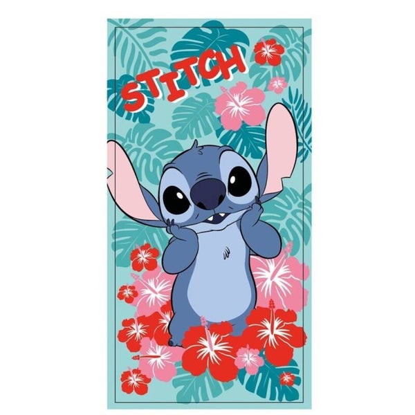 Serviette de Plage Disney Stitch Fleurs Rouges – 70x140 cm – Douce & Absorbante