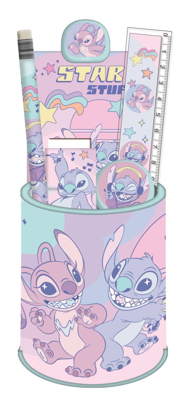 STITCH & ANGEL – Set de Papeterie + Pot à Crayon – 7 pièces