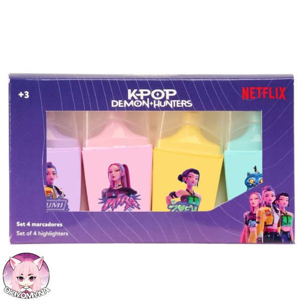 🎤💜 K-POP DEMON HUNTERS – Set de 4 Surligneurs ✨🖍️
