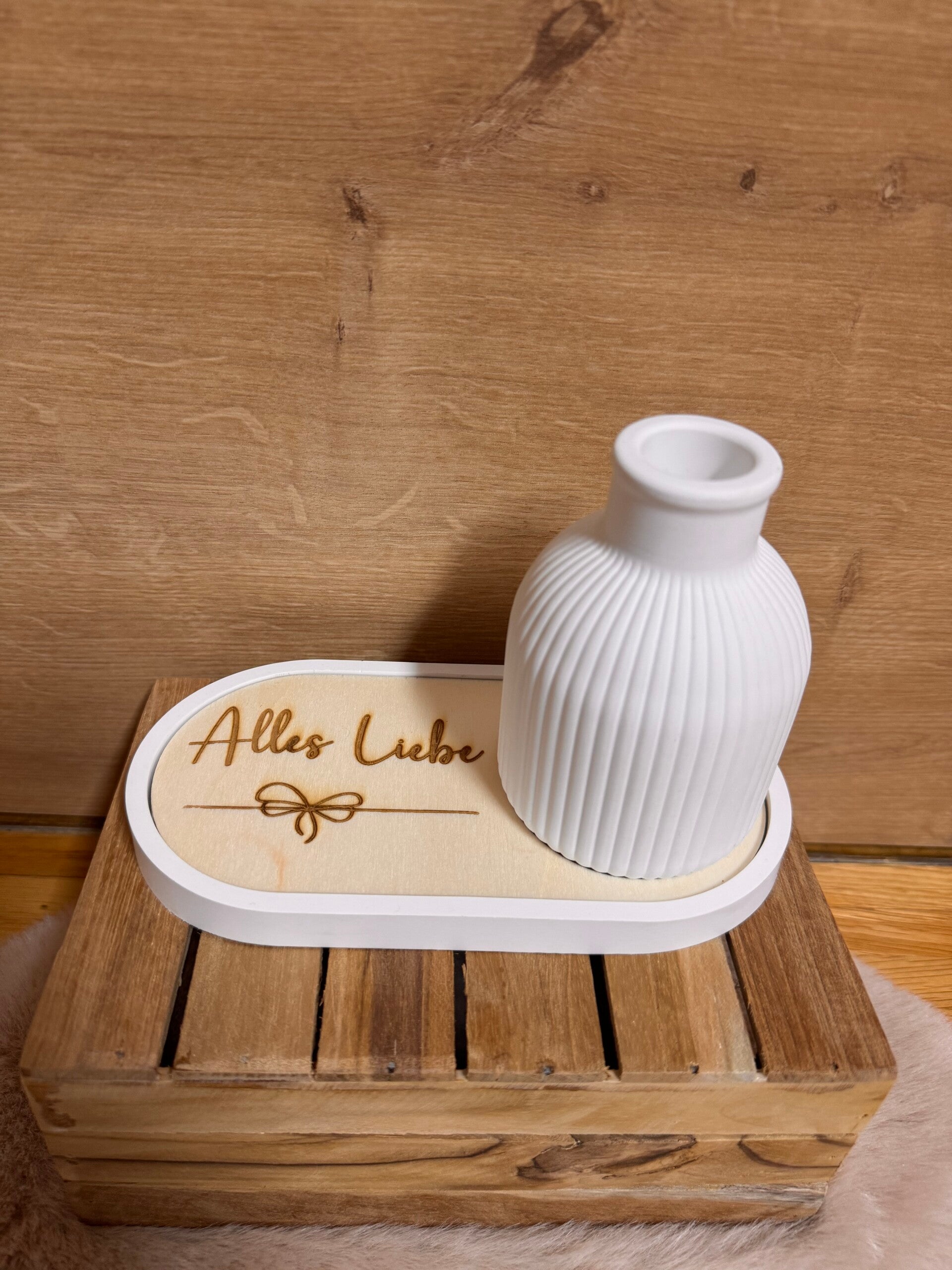Deko Tablett mit Vase und Holz Einlage