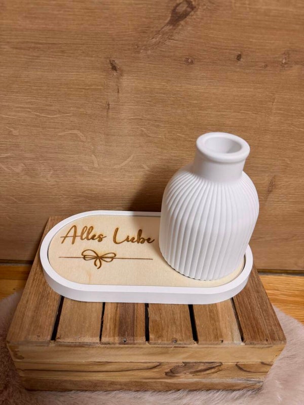 Deko Tablett mit Vase und Holz Einlage