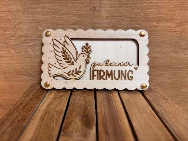 Geldgeschenkrahmen „Zur Firmung“ mit Taube