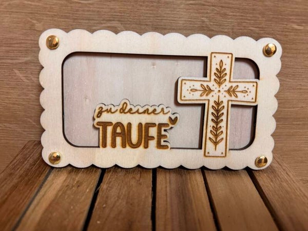 Geldgeschenkrahmen „Zur Taufe“ mit Kreuz