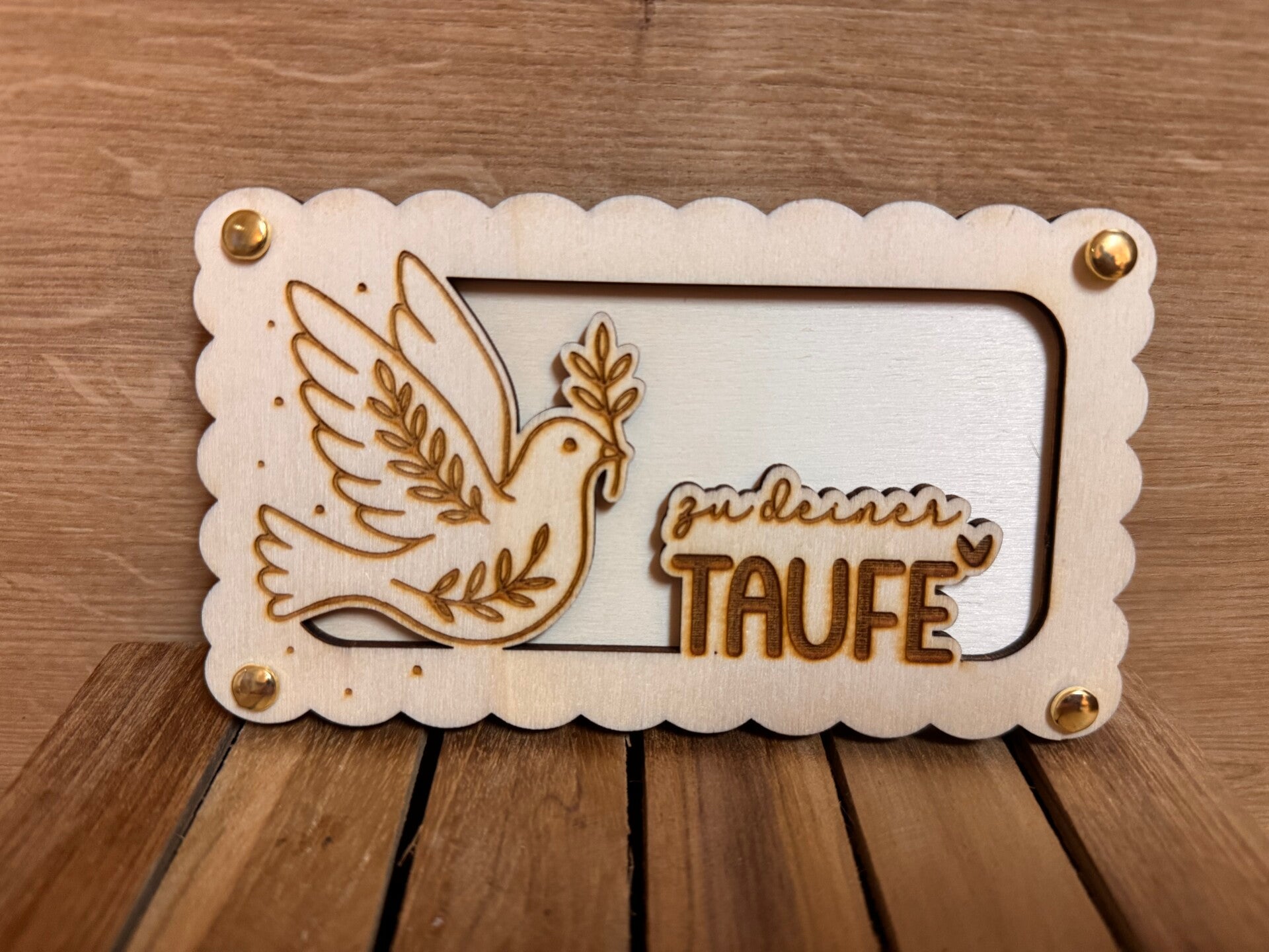 Geldgeschenkrahmen „Zur Taufe“ mit Taube