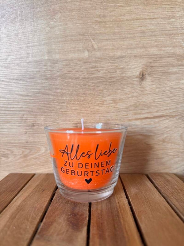 Duftkerze im Glas mit Sticker