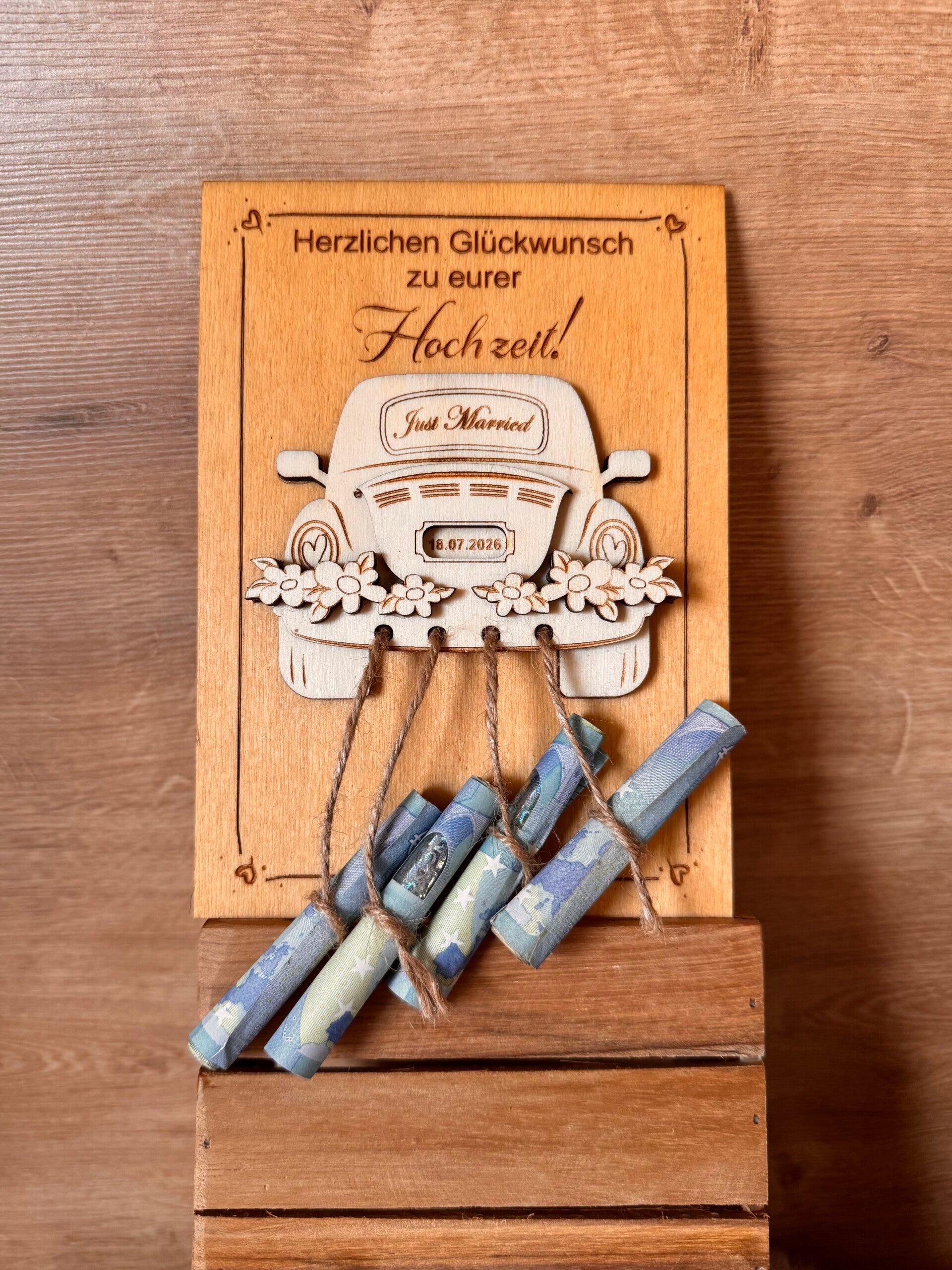 Hochzeitsgeschenk mit Auto & Geldhalter
