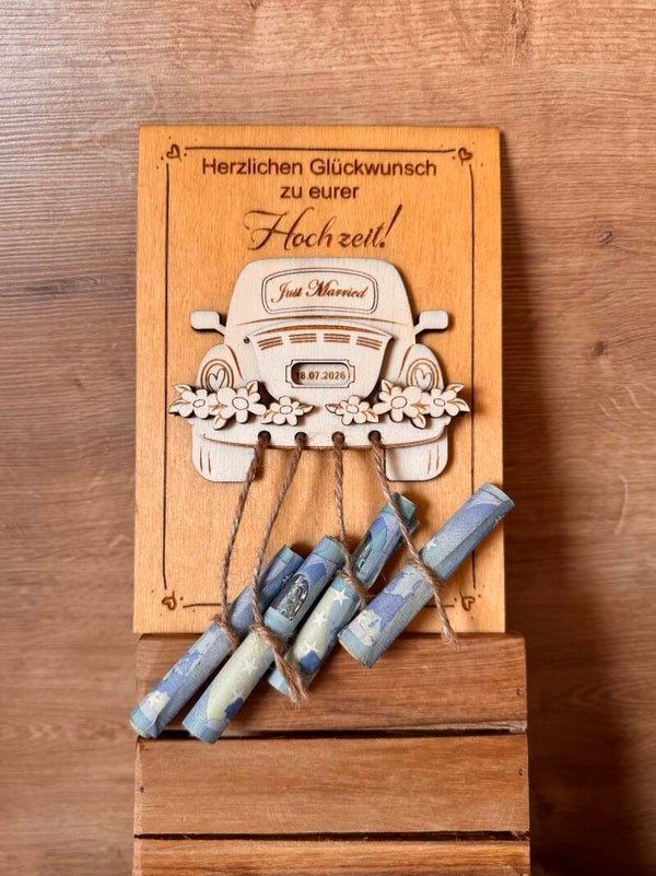 Hochzeitsgeschenk mit Auto & Geldhalter