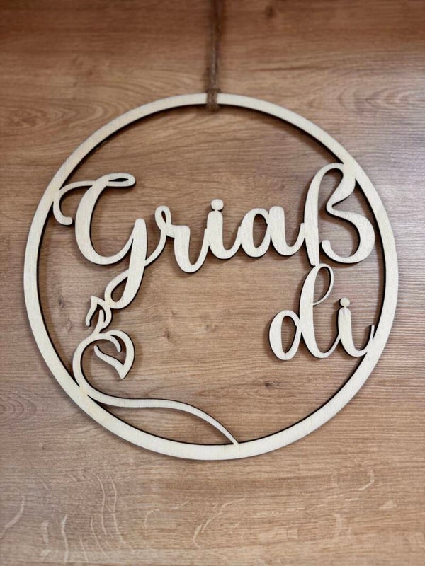 Holzschild „Griaß di“