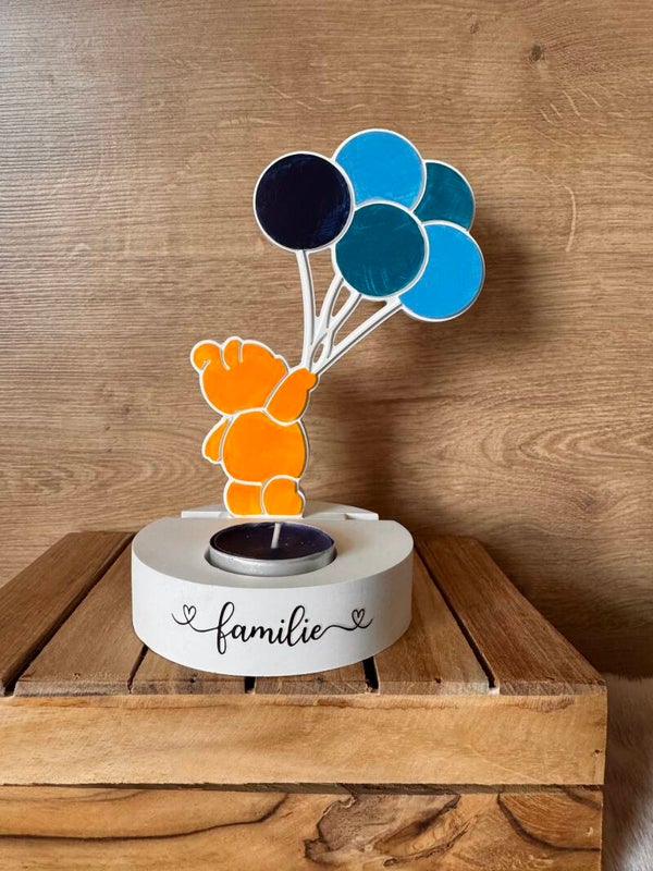 Kerzenhalter „Familie“ mit Bär und Ballons