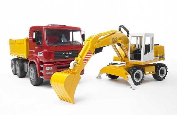 bruder 02751 MAN TGA Kipplastwagen mit Liebherr Schaufelbagger