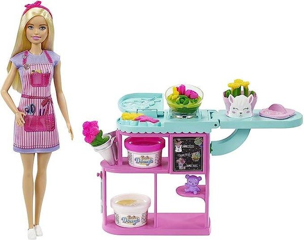 MATTEL BARBIE - Floristen-Spielset mit blonder Puppe, Knete, Vasen GTN58
