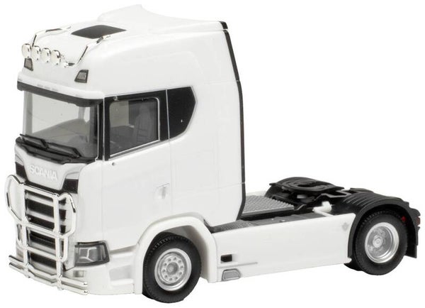 Herpa 310116 - H0 Scania CS 20 Hochdach Zugmaschine mit Lampenbügel und Rammschutz, weiss