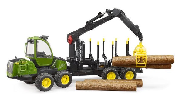 bruder 02133 John Deere 1210E Rückezug mit 4 Baumstämmen und Holzgreifer