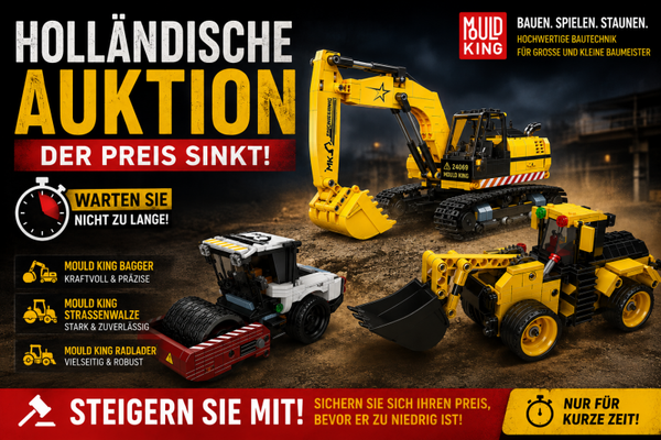 Mould King 3 Baumaschinen Strassenwalze, Radlader und Bagger