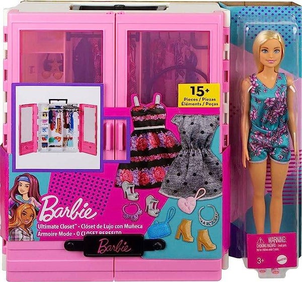 MATTEL BARBIE - Traum Kleiderschrank mit Puppe und Puppenzubehör GBK12
