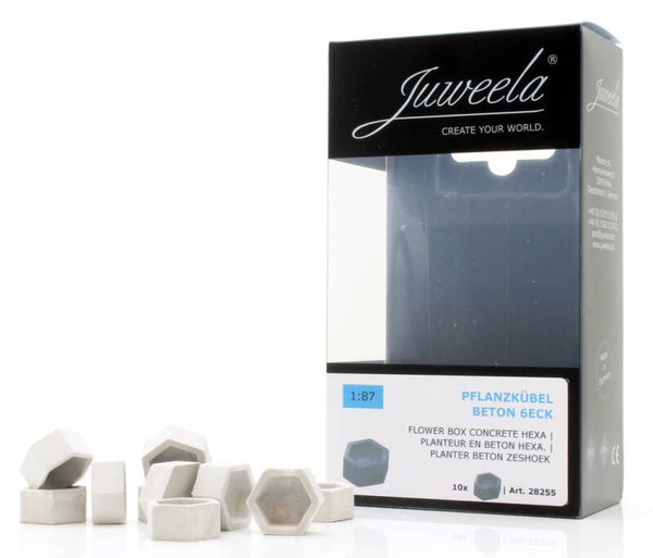 Juweela 28255 - 1:87 Pflanzkübel Beton, 6Eck, 10x