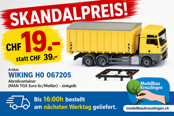 WIKING H0 067205 Abrollcontainer (MAN TGX Euro 6c/Meiller) - zinkgelb