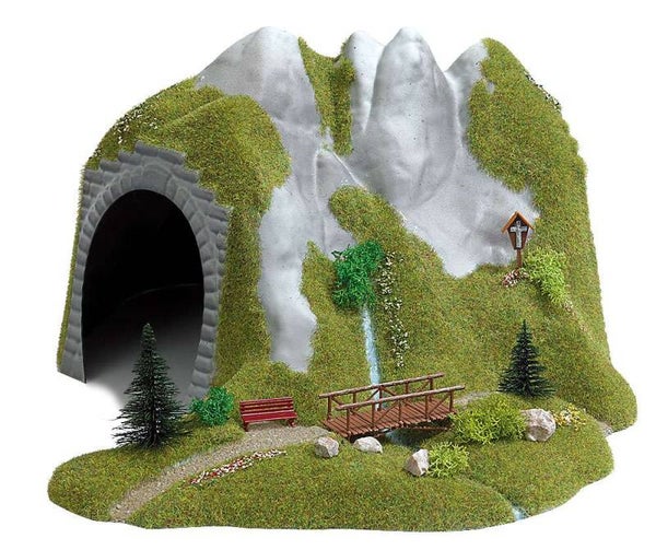 BUSCH 3016 H0 Tunnel mit Bach und Holzsteg