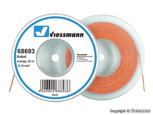 Viessmann 68693 Kabel auf Abrollspule 0,14 mm², orange, 25 m
