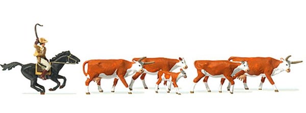 Preiser 10159 Langhornrinder Cowby zu Pferd