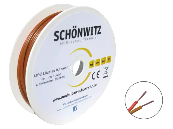 Schönwitz 50987 - 10m LIYZ Zwillingslitze 2x 0,14mm² rot / braun
