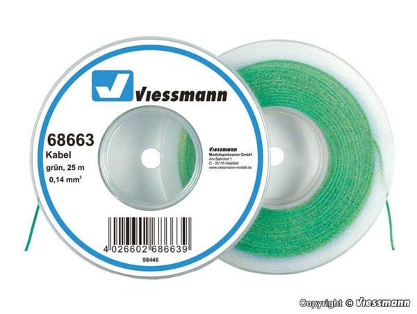 Viessmann 68663 Kabel auf Abrollspule 0,14 mm², grün, 25 m