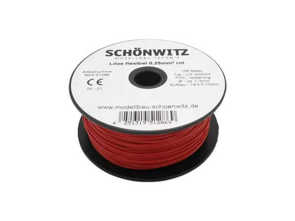 Schönwitz 51286 - 100 Meter Miniaturkabel Litze flexibel LIY 0,25mm² rot