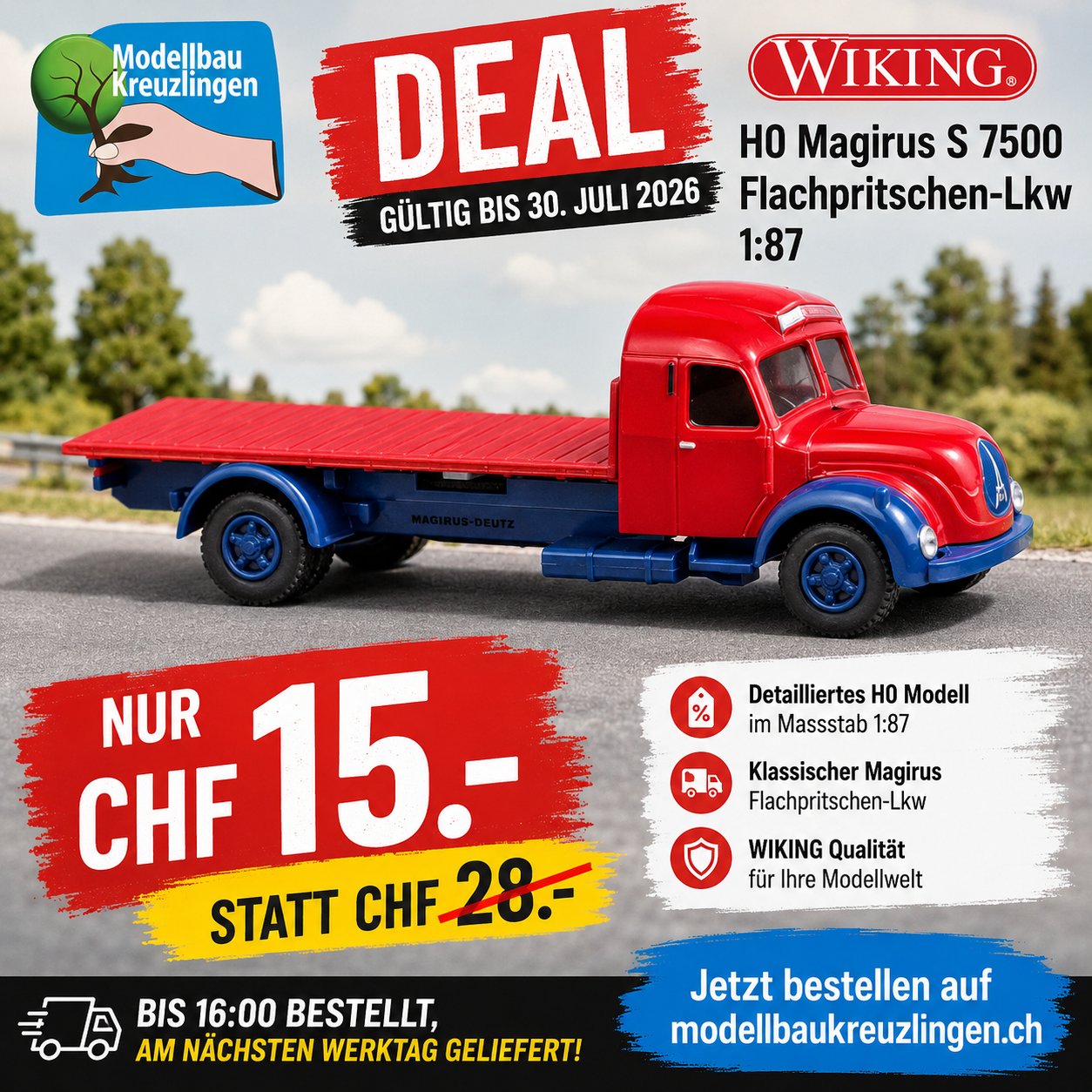 WIKING H0 085508 Magirus S 7500 Flachpritschen-Lkw