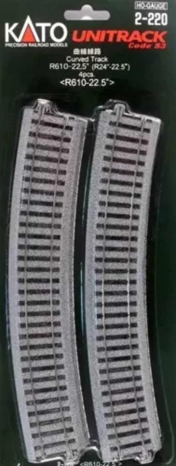 KATO N 7002220 Gebogenes Gleis R610-22,5°, 4 Stück