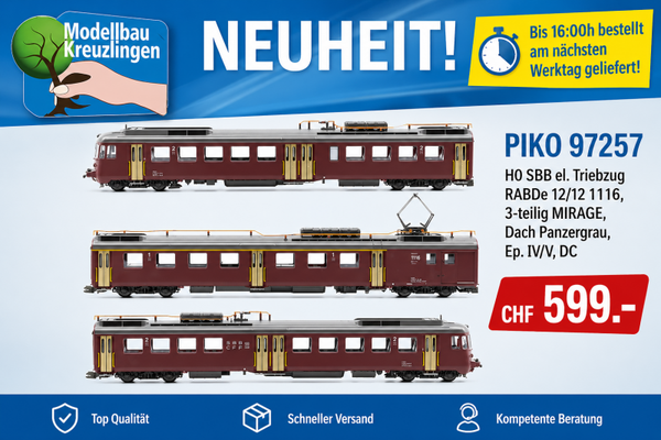 PIKO 97257 SBB el. Triebzug RABDe 12/12 1116, 3-teilig MIRAGE, Dach Panzergrau, Ep. IV/V, DC