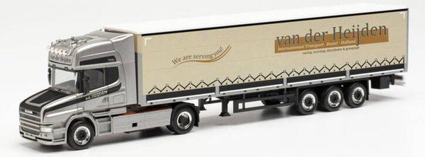 Herpa 314688 - H0 Scania Hauber TL Gardinenplanen-Sattelzug mit Bordwänden "Van der Heijden"