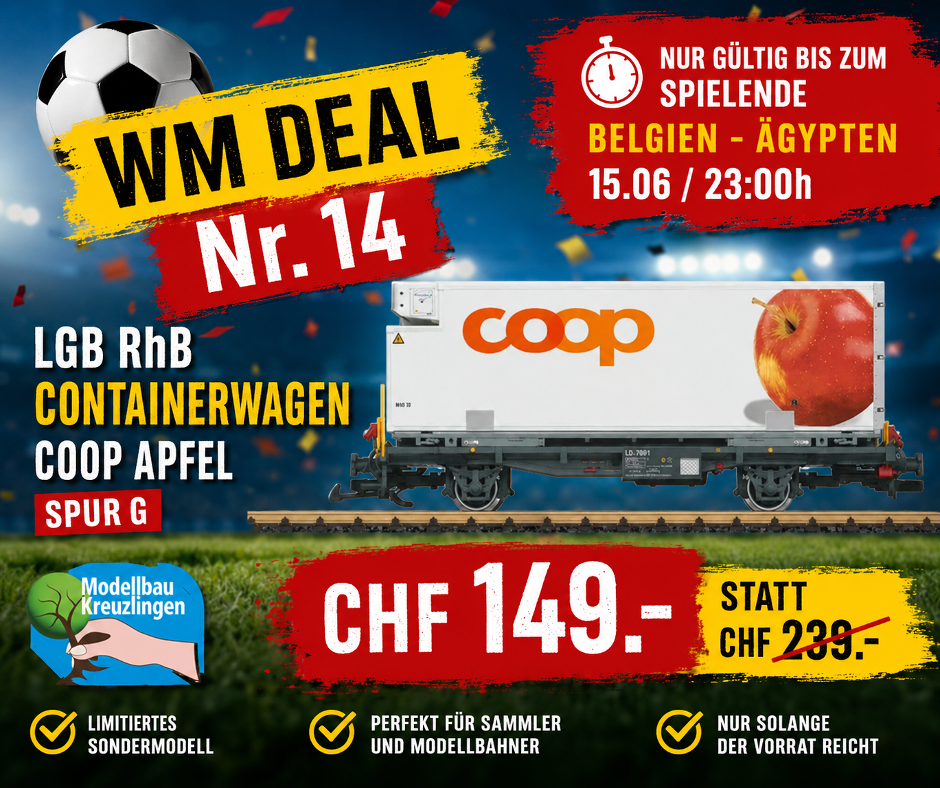 LGB G 45887-01 RhB Containerwagen coop Apfel