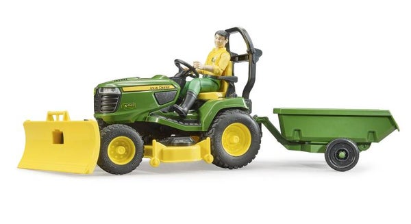 bruder 62104 bworld John Deere Rasentraktor mit Anhänger und Gärtner