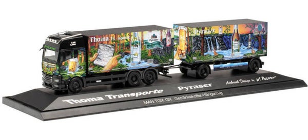 Herpa 122207 - H0 MAN TGX GX Getränkekoffer-Hängerzug "Pyraser II / Thoma Transporte"