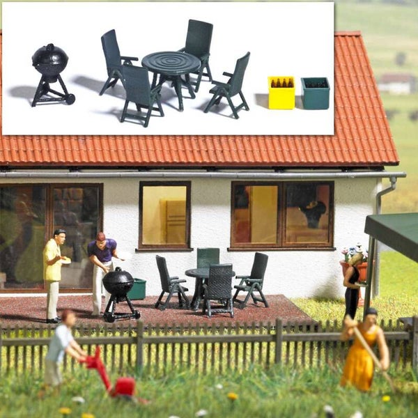 BUSCH 1190 H0 Gartenmöbel & Grill (Gartenparty)