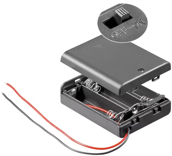 Schönwitz 12445 - Batteriehalter Batteriefach Akkuhalter Akkufach für 3x AA Mignon-Batterie mit Schalter