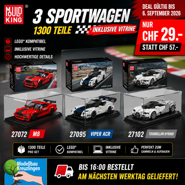 3 Sportwagen Mould King M8 / Viper ACR und Tourbillon Hybrid