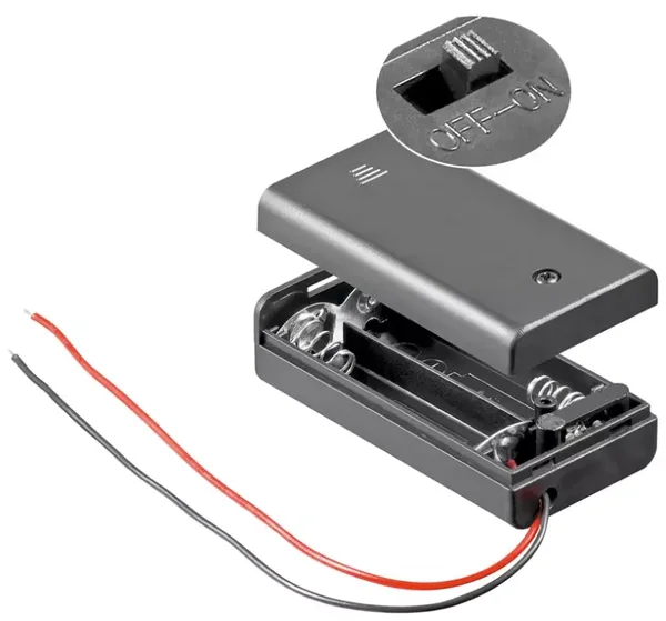 Schönwitz 12443 - Batteriehalter Batteriefach Akkuhalter Akkufach für 2x AA Mignon-Batterie mit Schalter