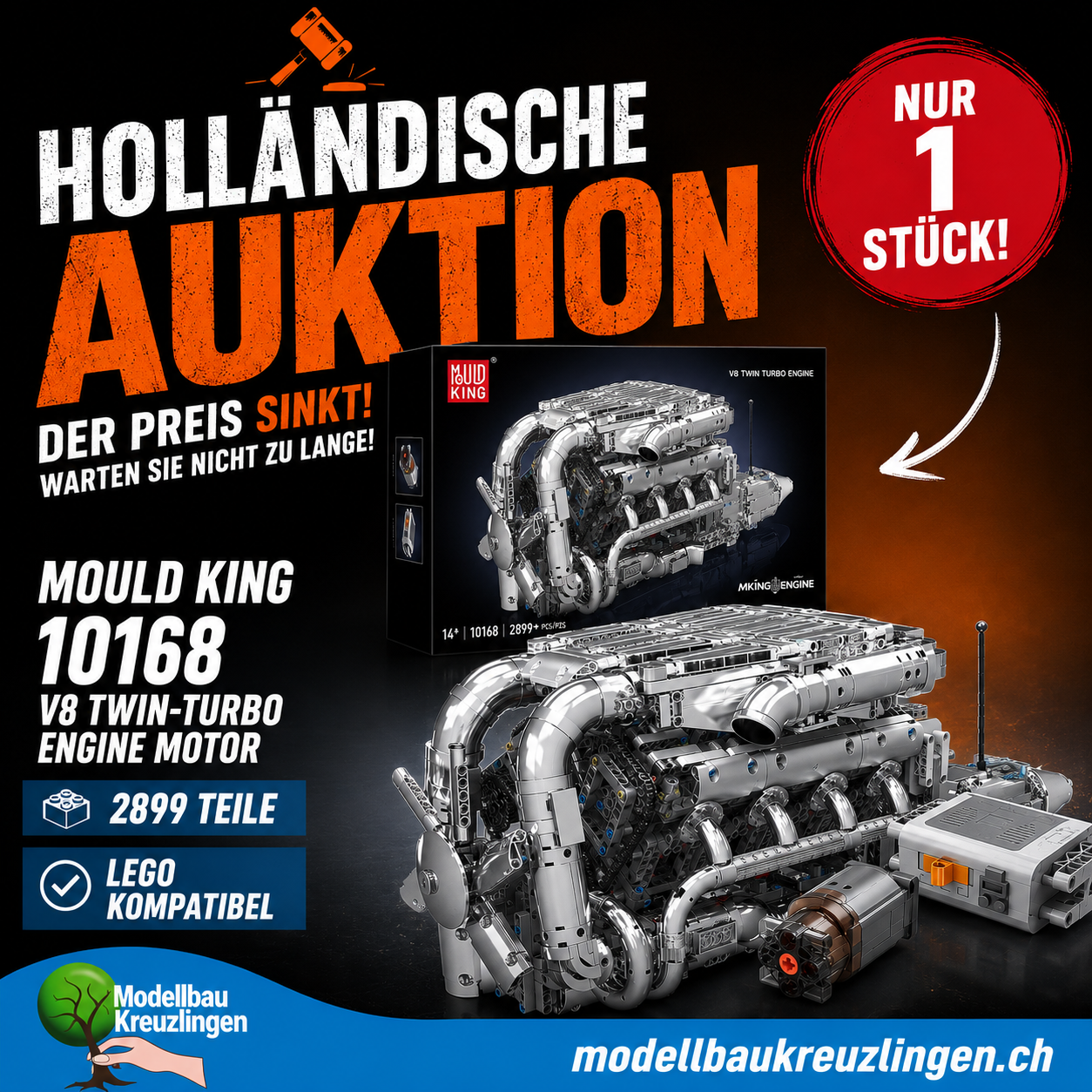 Mould King 10168 V8 TWIN-TURBO Engine Motor