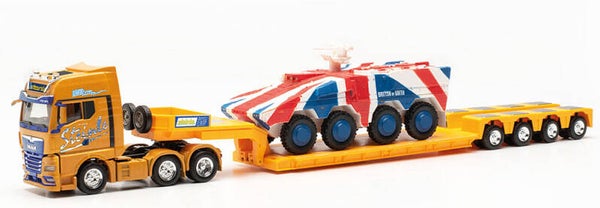 Herpa 316439 - H0 MAN TGX GX 6x2 Tieflade-Sattelzug mit GTK Boxer England "Spedition Steinle" (Bayern/Lauingen)