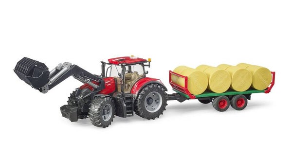 bruder 03198 Case IH Optum 300CVX mit Frontlader und Ballentransportanhänger