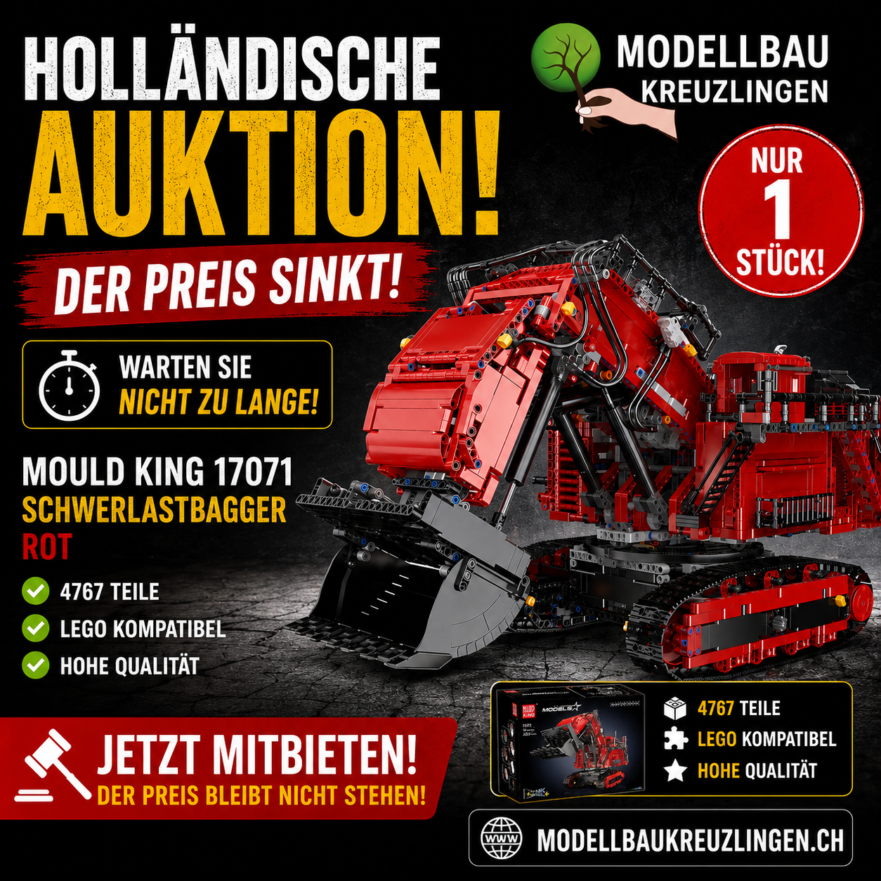 Mould King 17071 Schwerlastbagger Rot