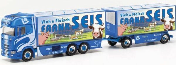 Herpa 316521 - H0 Scania CS 20 HD Kühlkoffer-Hängerzug "Frank Seis" (Bayern/Aurach)