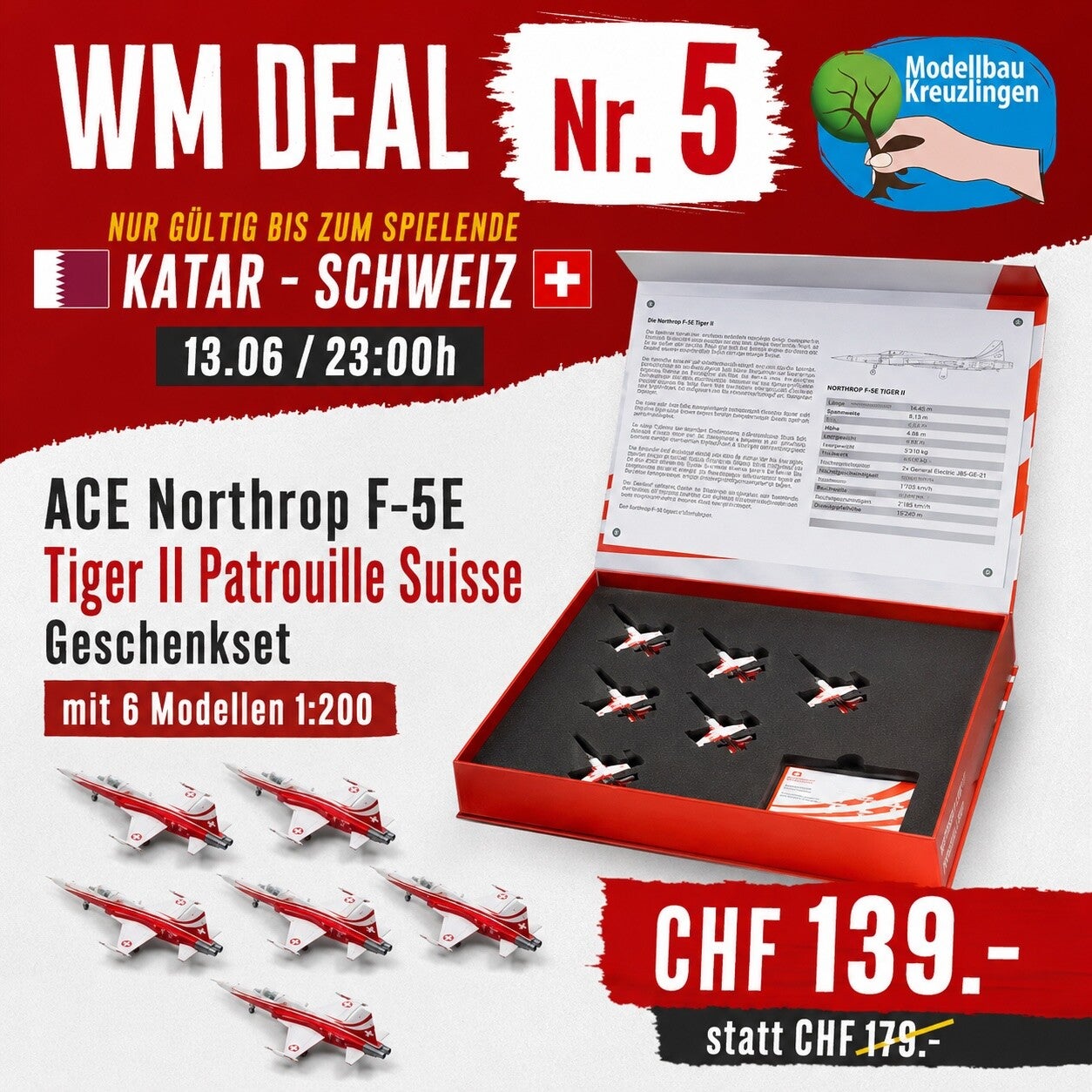 ACE 001808 Northrop F-5E Tiger II Patrouille Suisse Geschenkset mit 6 Modellen 1:200