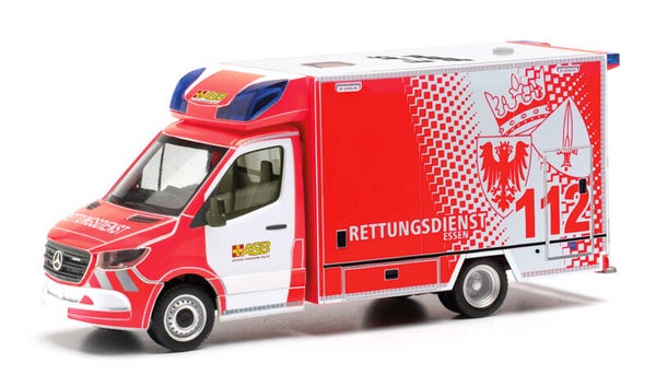 Herpa 097307 - H0 Mercedes-Benz Sprinter `18 Fahrtec RTW "ASB / Feuerwehr Essen"