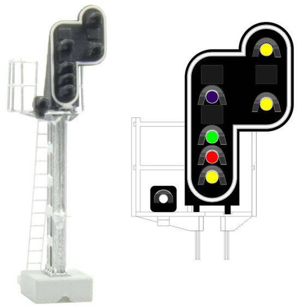 MAFEN 413214 - N SNCF - Hauptsignal mit 7 LEDs (Violett/Grün/Rot/Gelb/Weiss + Doppelgelb)