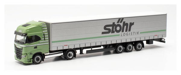 Herpa 315227 - H0 Iveco S-Way LNG Gardinenplanen-Sattelzug 15m "Stöhr" (Baden-Württemberg/Rottenacker)